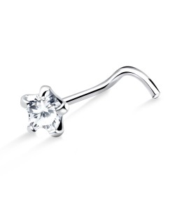 Prong Set Stone Silver Curved Nose Stud NSKB-115